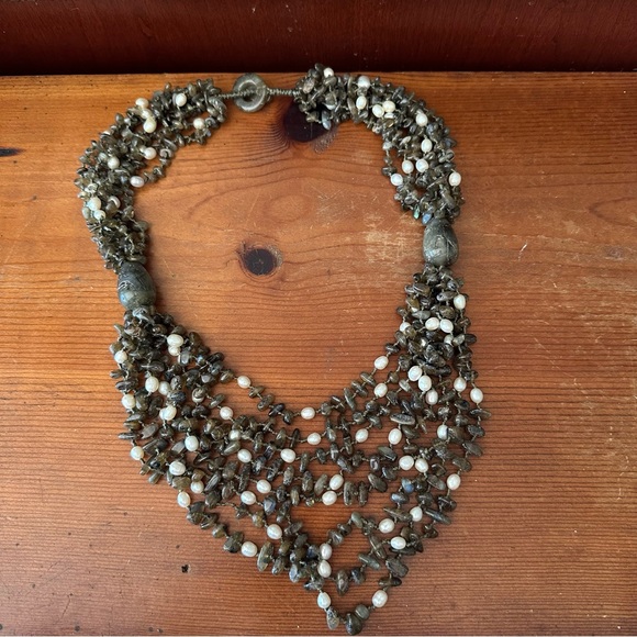 Jaden Labradorite Green Moss & Real Pearl Huge Multi-strand Necklace Heavy Duty - Picture 16 of 16